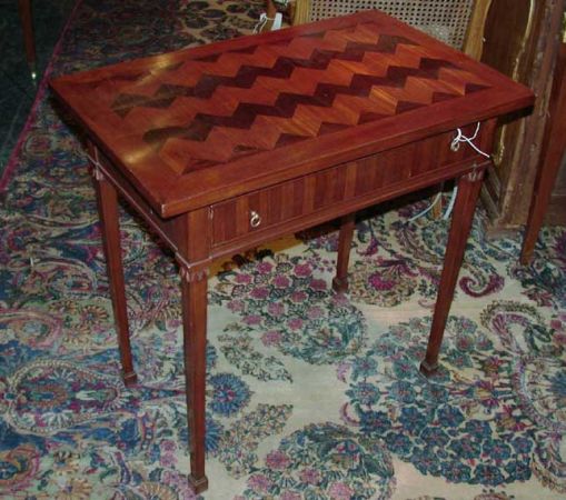 Lot image - Continental Neoclassical Parquetry Inlaid Mahogany Side Table