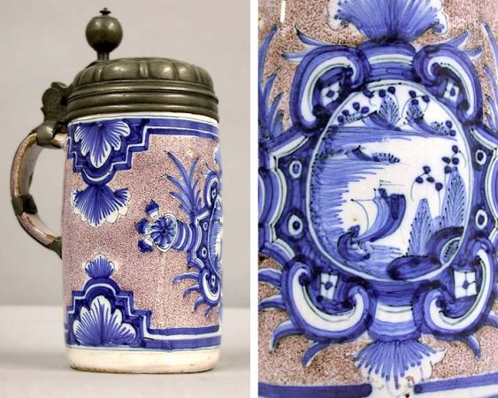 Lot image - German Pewter Mounted Faience Tankard