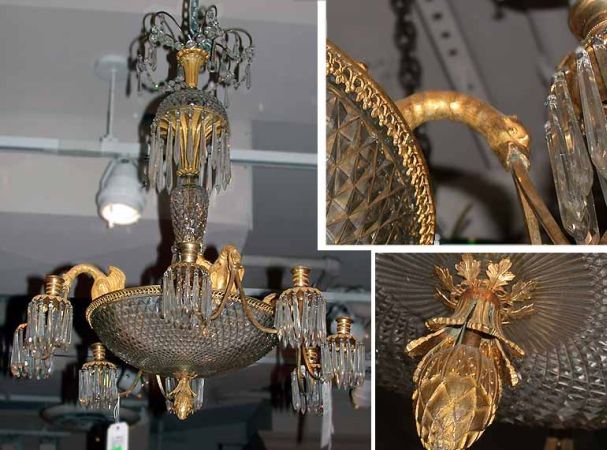 Lot image - Continental Neoclassical Style Gilt-Bronze and Cut Glass Eight-Light Chandelier