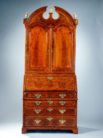 Lot image - George I Walnut and Burl Walnut Bureau Bookcase