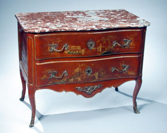 Lot image - Louis XV Gilt Decorated Red Lacquered Commode