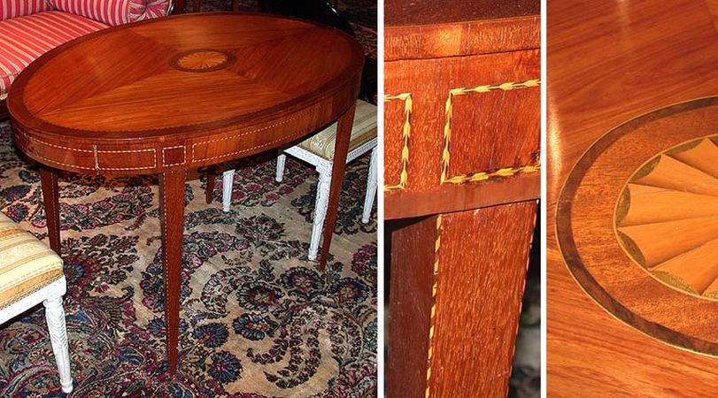 Lot image - Dutch Neoclassical Marquetry Inlaid Mahogany and Kingwood Side Table