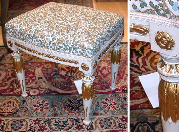 Lot image - Continental Neoclassical White Painted and Parcel Gilt Stool