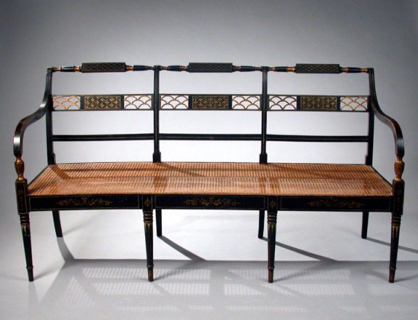 Lot image - George III Gilt Decorated Black Painted Settee