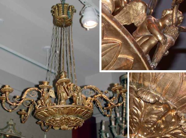 Lot image - Continental Neoclassical Style Gilt-Wood Ten-Light Chandelier