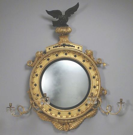Lot image - Regency Black Painted and Gilt-Wood Convex Mirror