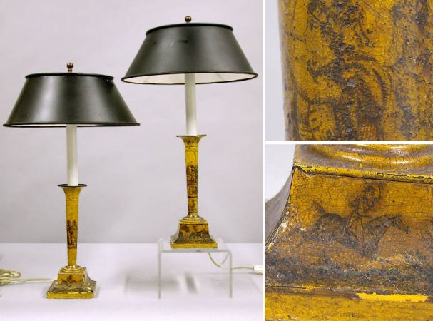 Lot image - Pair of French Tole Candlesticks