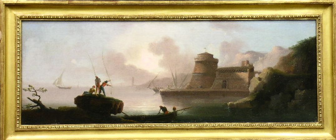 Lot image - Attributed to Charles de la Croix, called la Croix de Marseille PORT SCENE   Oil on canvas 13 x 39 inches (33.0 x 99.1 c...