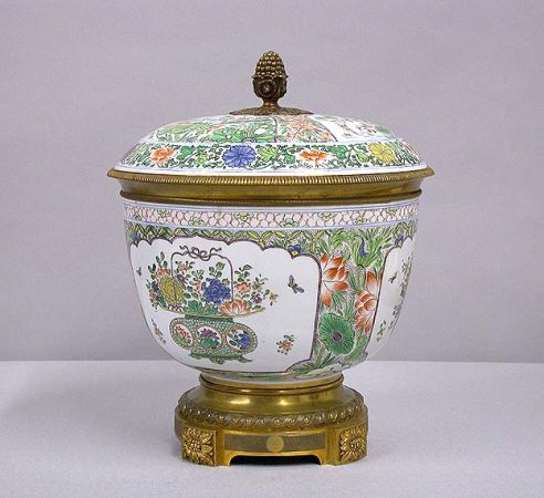 Lot image - French Gilt-Bronze Mounted Porcelain Covered Bowl