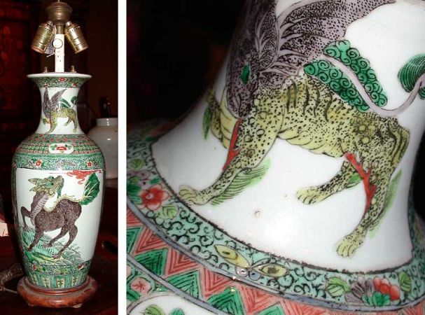 Lot image - Chinese Famille Verte Porcelain Tall Vase