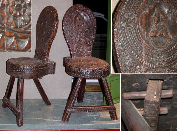 Lot image - Two Continental Baroque Oak Side Chairs