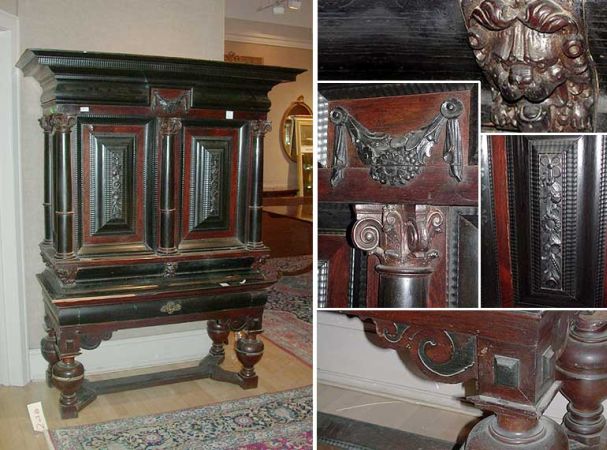 Lot image - North German Baroque Ebonized and Oak Schrank