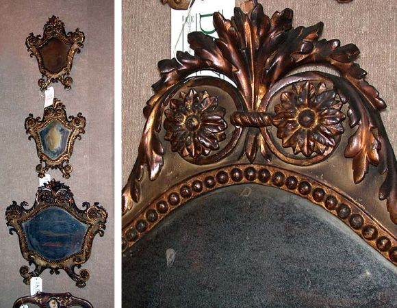 Lot image - Group of Three Continental Neoclassical Gilt and Painted Mirrors