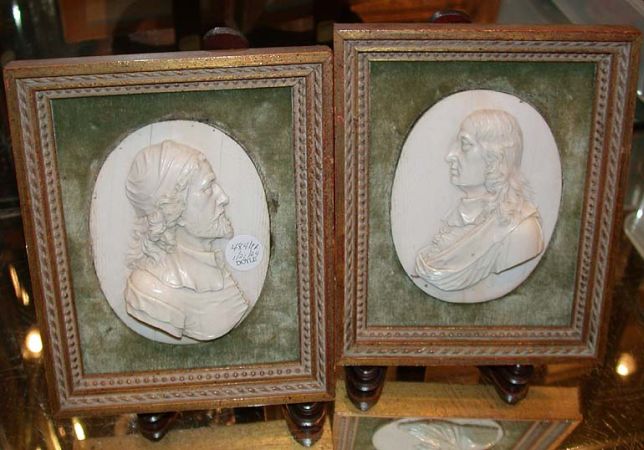 Lot image - Pair of French Ivory Relief Portrait Plaques