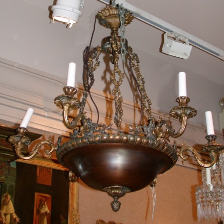 Lot image - Empire Style Gilt and Patinated Metal Six-Light Chandelier