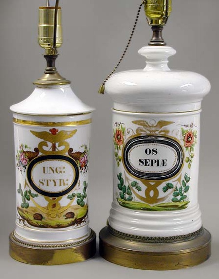 Lot image - Two Continental Porcelain Apothecary Jars