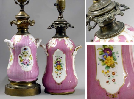 Lot image - Two Similar Paris Porcelain Lamps