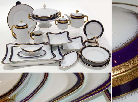 Lot image - Assembled Continental Cobalt and Gilt Decorated Porcelain Dinner Service