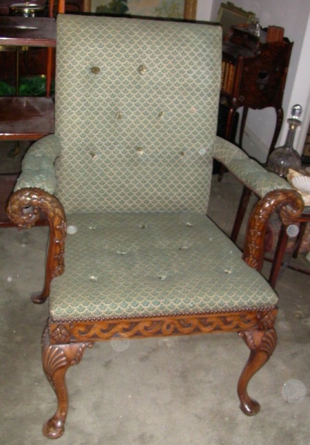 Lot image - Pair of George III Style Upholstered Mahogany Library Chairs