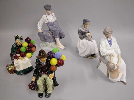 Lot image - Group of Five English and Danish Porcelain Figures Including Royal Copenhagen and Royal Doulton