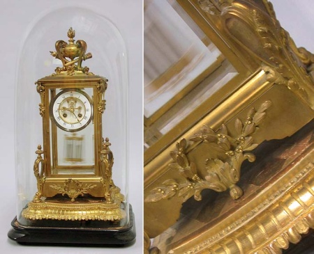 Lot image - Napoleon III Gilt-Bronze, Enamel and Glass Mantel Clock