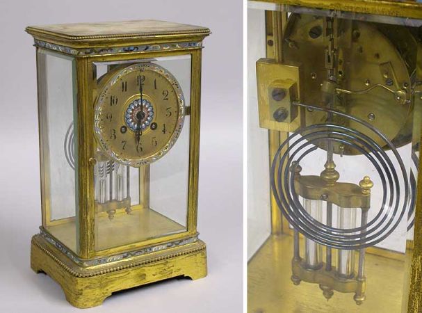 Lot image - Champleve and Brass Carriage Clock