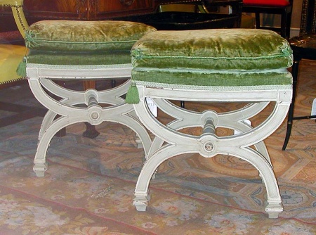 Lot image - Pair of Charles X Style White Painted X-Form Stools