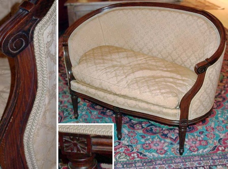 Lot image - Louis XVI Style Upholstered Oak Loveseat