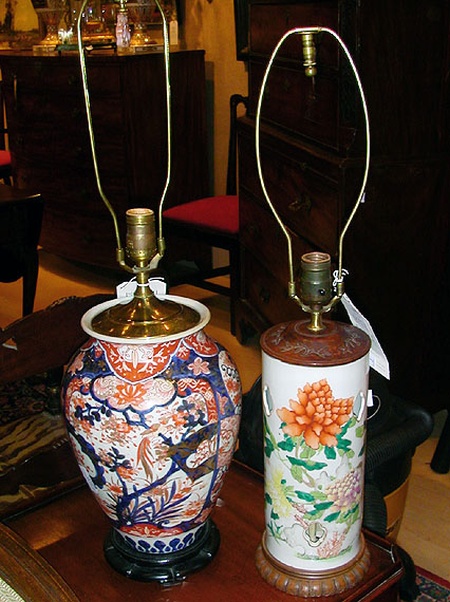 Lot image - Imari Porcelain Lamp Together with a Polychrome Decorated Porcelain Lamp
