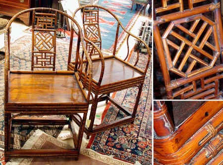 Lot image - Pair of Chinese Horseshoe Back Chairs Together with a Chinese Chair