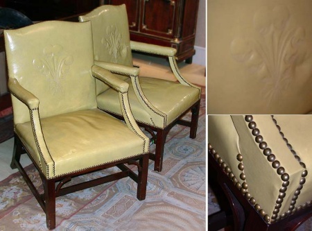 Lot image - Pair of Georgian Style Upholstered Mahogany Library Chairs