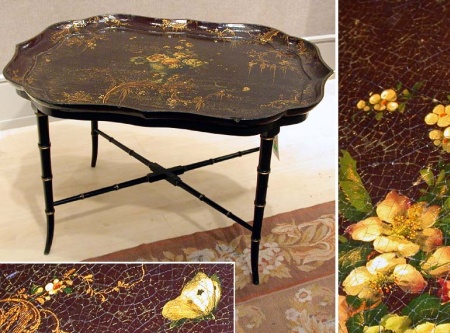 Lot image - Victorian Style Tole Peinte Papier Mache Tray Table