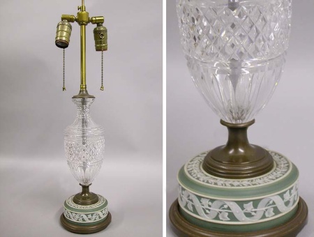 Lot image - Georgian Style Jasperware and Cut Glass Lamp