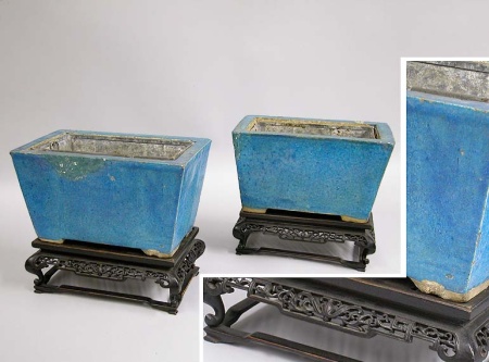 Lot image - Pair of Chinese Turquoise Porcelain Jardinieres