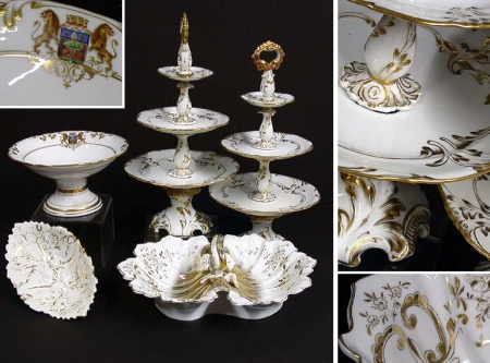 Lot image - Group of Five Continental Gilt Decorated Porcelain Articles