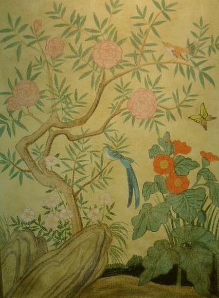 Lot image - Pair of Framed Decorative Panels of Birds and Flowers