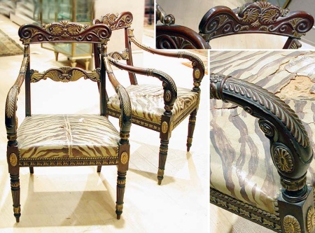 Lot image - Pair of American Classical Style Parcel Gilt Mahogany Armchairs