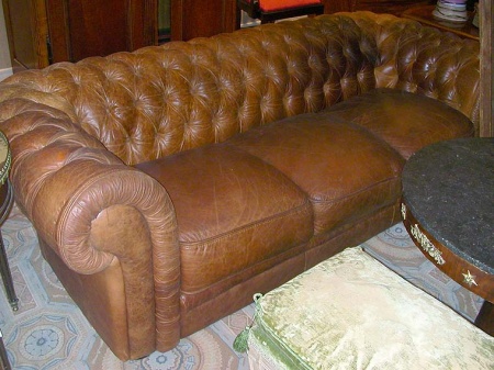 Lot image - Leather Upholstered Chesterfield Sofa