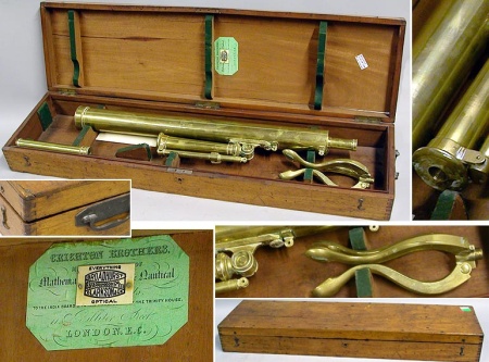 Lot image - English Brass Telescope Tulley & Sons, London 1830 In a fitted mahogany case.