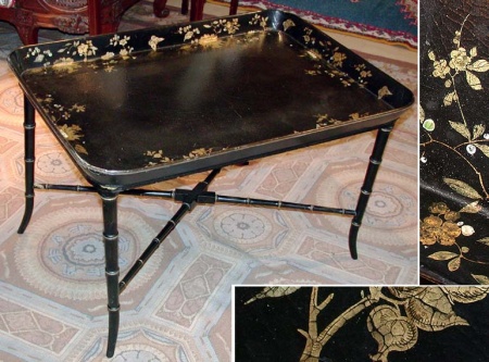 Lot image - Victorian Gilt Decorated Papier Mache Tray Table