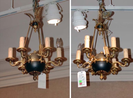 Lot image - Two Empire Style Gilt and Patinated-Metal Six-Light Chandeliers