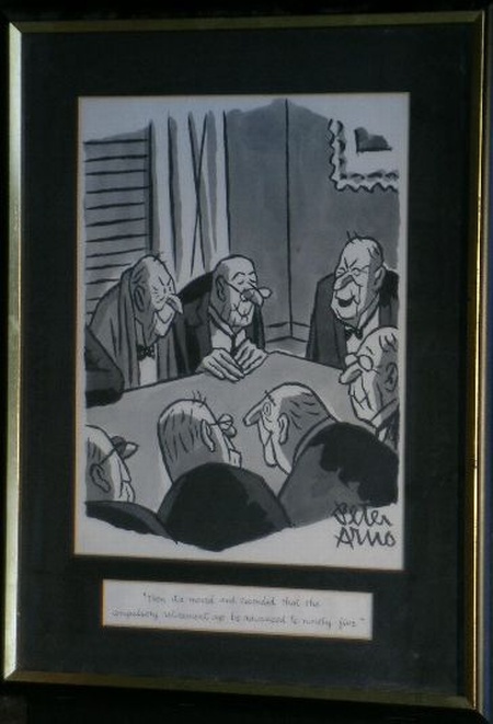 Lot image - Peter Arno American,  THEN ITS MOVED AND SECONDED THAT THE COMPULSORY RETIREMENT AGE BE ADVANCED TO NINETY-FIVE: New Yorker