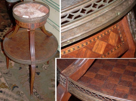 Lot image - Louis XVI Style Marble Top Walnut Two-Tier Table