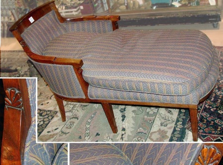 Lot image - Directoire Style Upholstered Walnut Chaise Longue