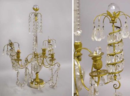 Lot image - Baltic Gilt-Bronze and Rock Crystal Three-Light Candelabrum