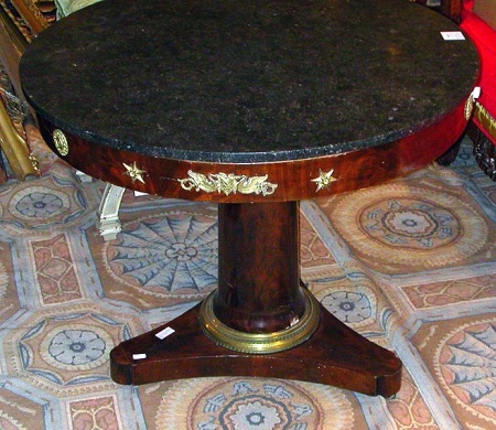 Lot image - Late Empire Gilt-Bronze Mounted Marble Top Mahogany Center Table