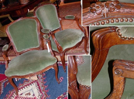 Lot image - Pair of Louis XV Style Upholstered Walnut Fauteuils