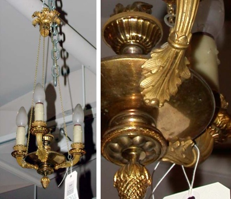 Lot image - Empire Style Gilt Bronze and Gilt-Metal Three-Light Chandelier