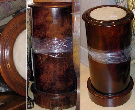 Lot image - Companion Pair of Empire Style Marble Top Mahogany Pot Cupboards