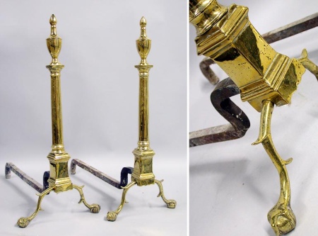 Lot image - Pair of Federal Brass Andirons
